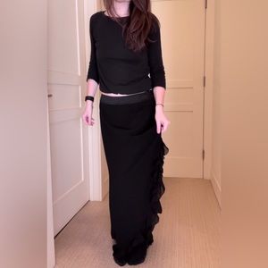 JS collections Chiffon ruffle maxi skirt with slit